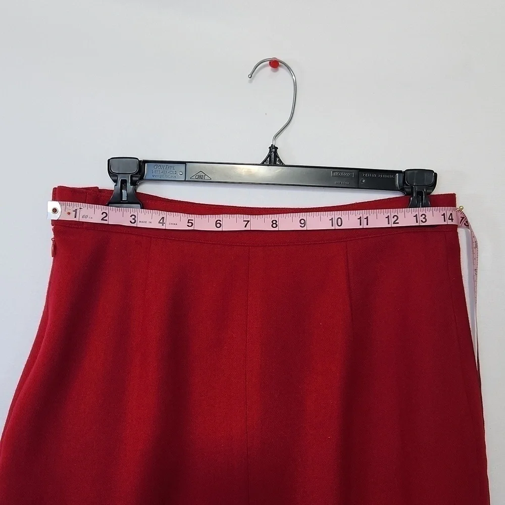 J G Hook Petites Red A-line 100% Wool Side Zip Front Slit Skirt Size 6 Vintage